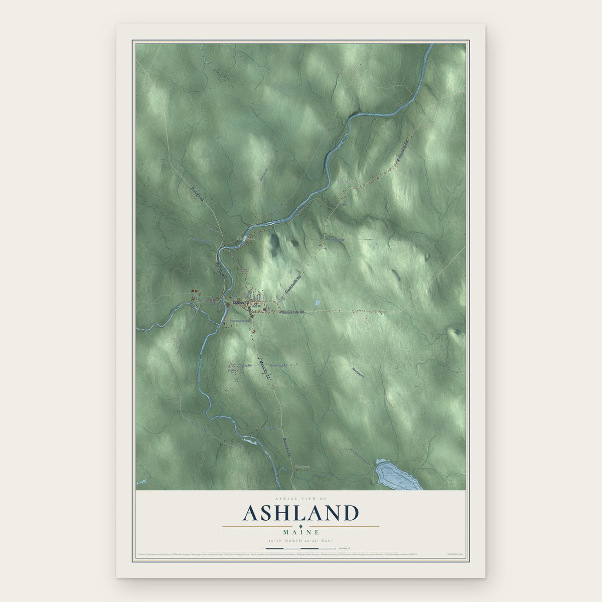 Ashland, Maine map print, the full design