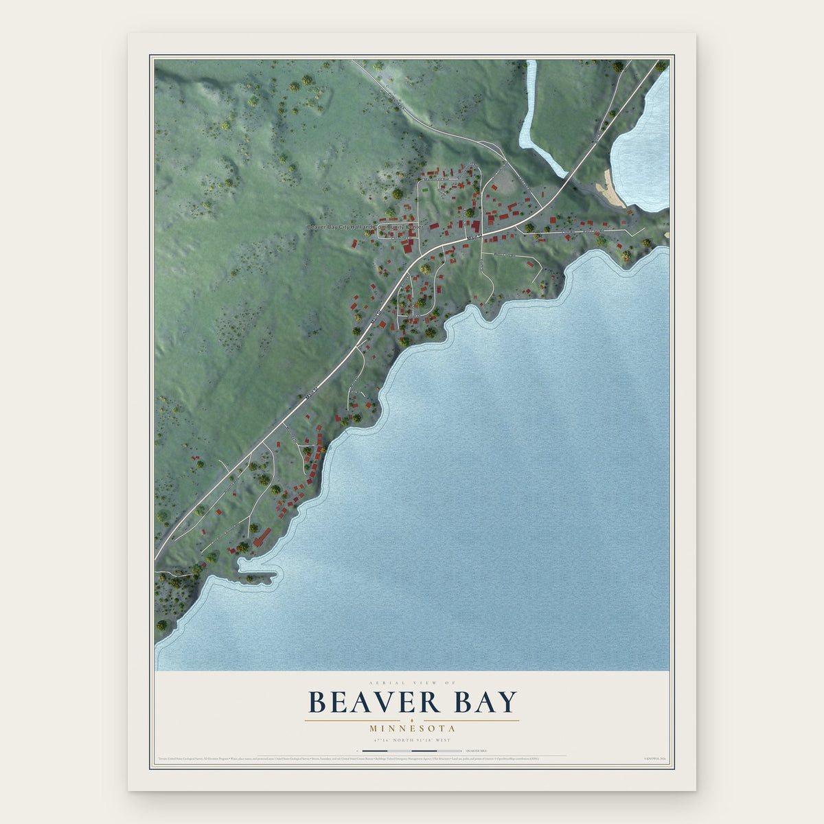 Beaver Bay, Minnesota map print, the full design