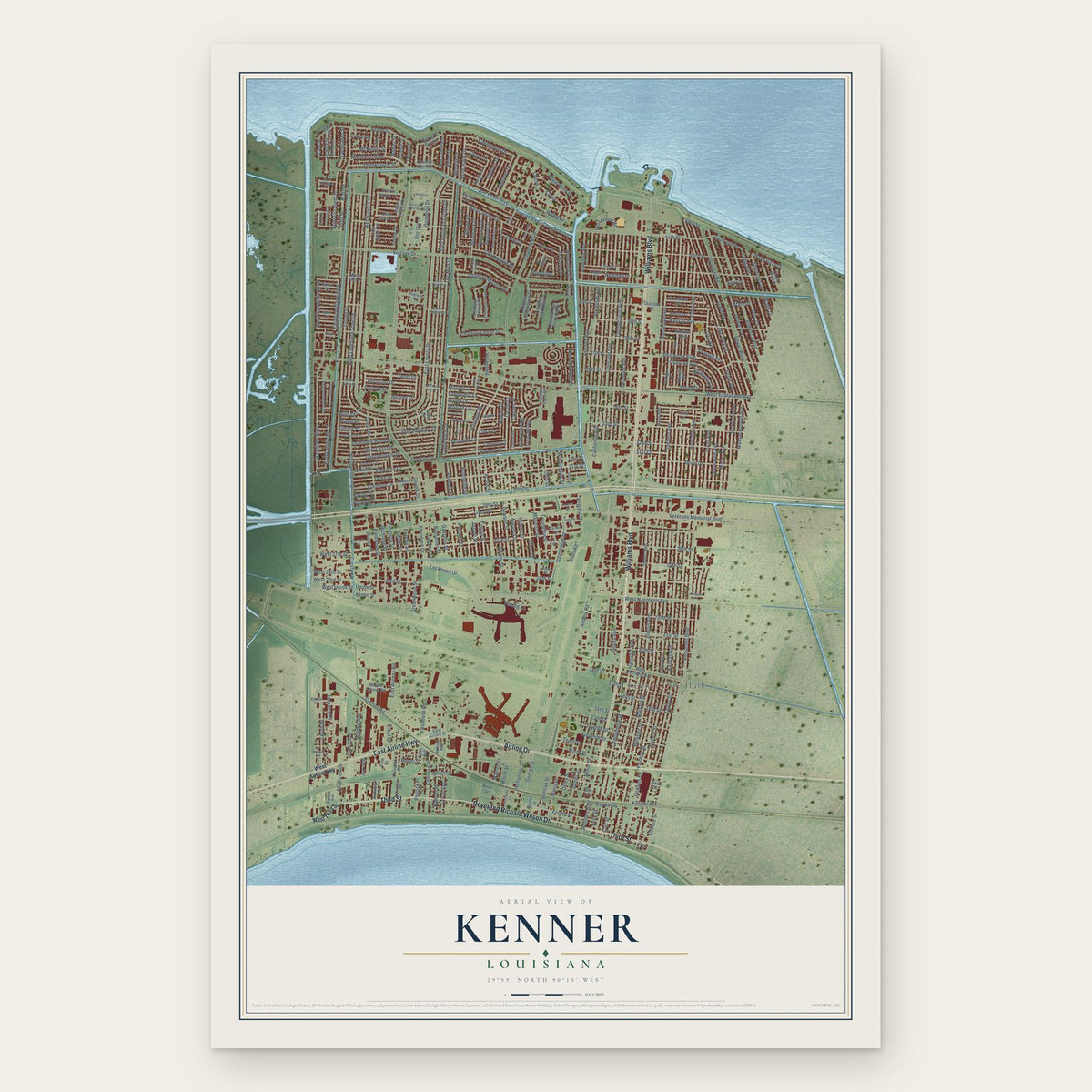 Kenner, Louisiana map print, the full design