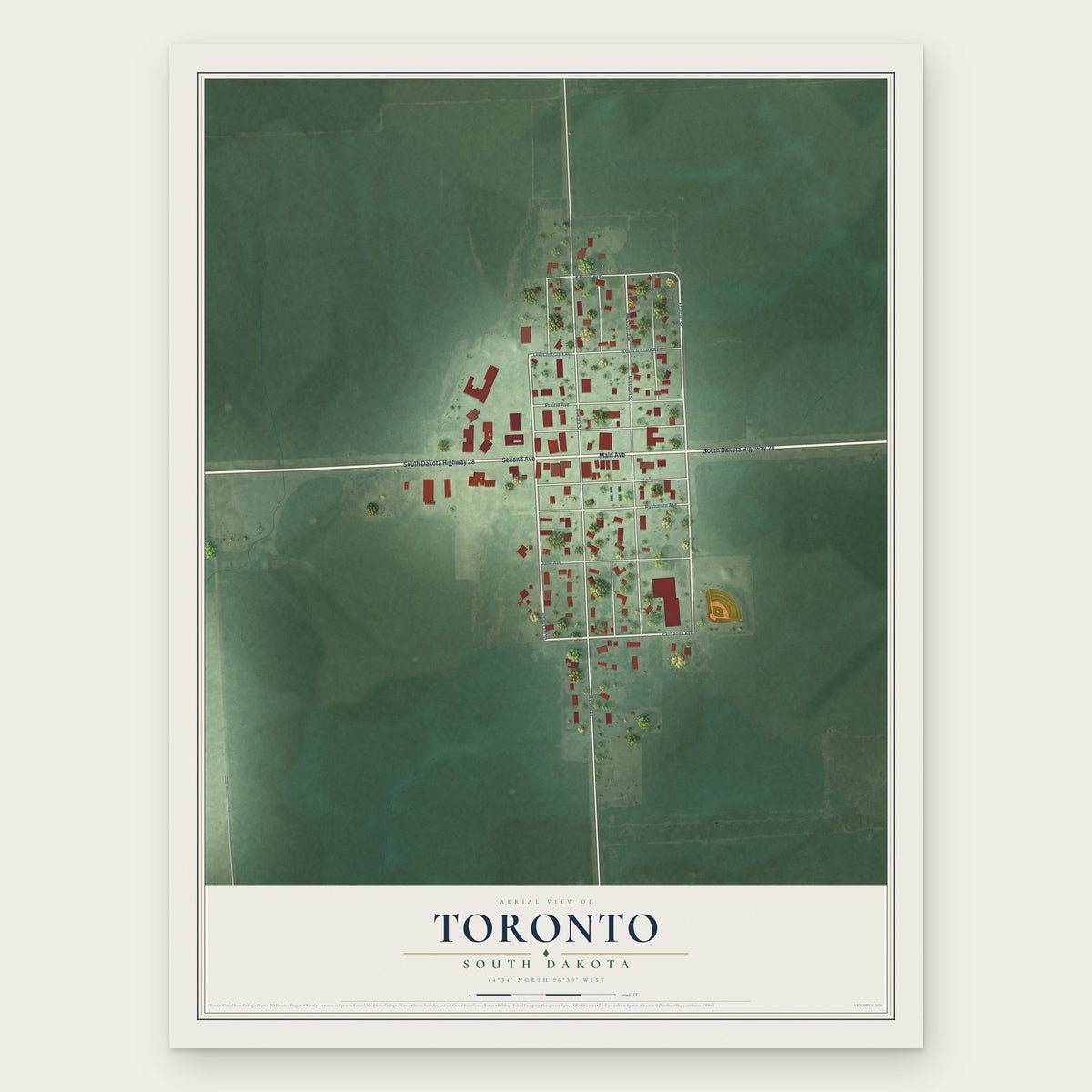 Toronto, South Dakota map print, the full design