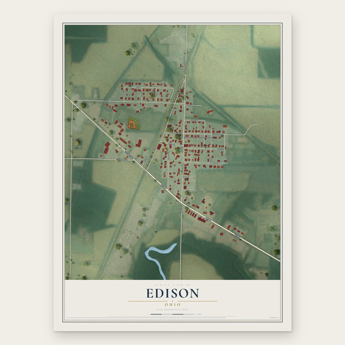 Edison, Ohio map print, the full design