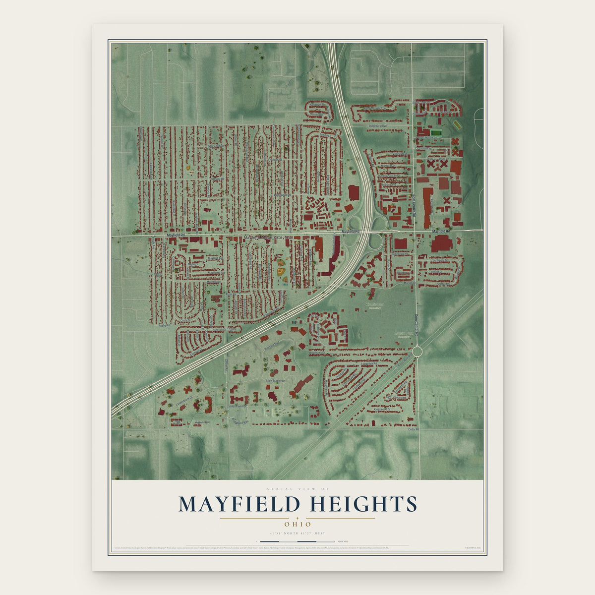 Mayfield Heights, Ohio map print, the full design