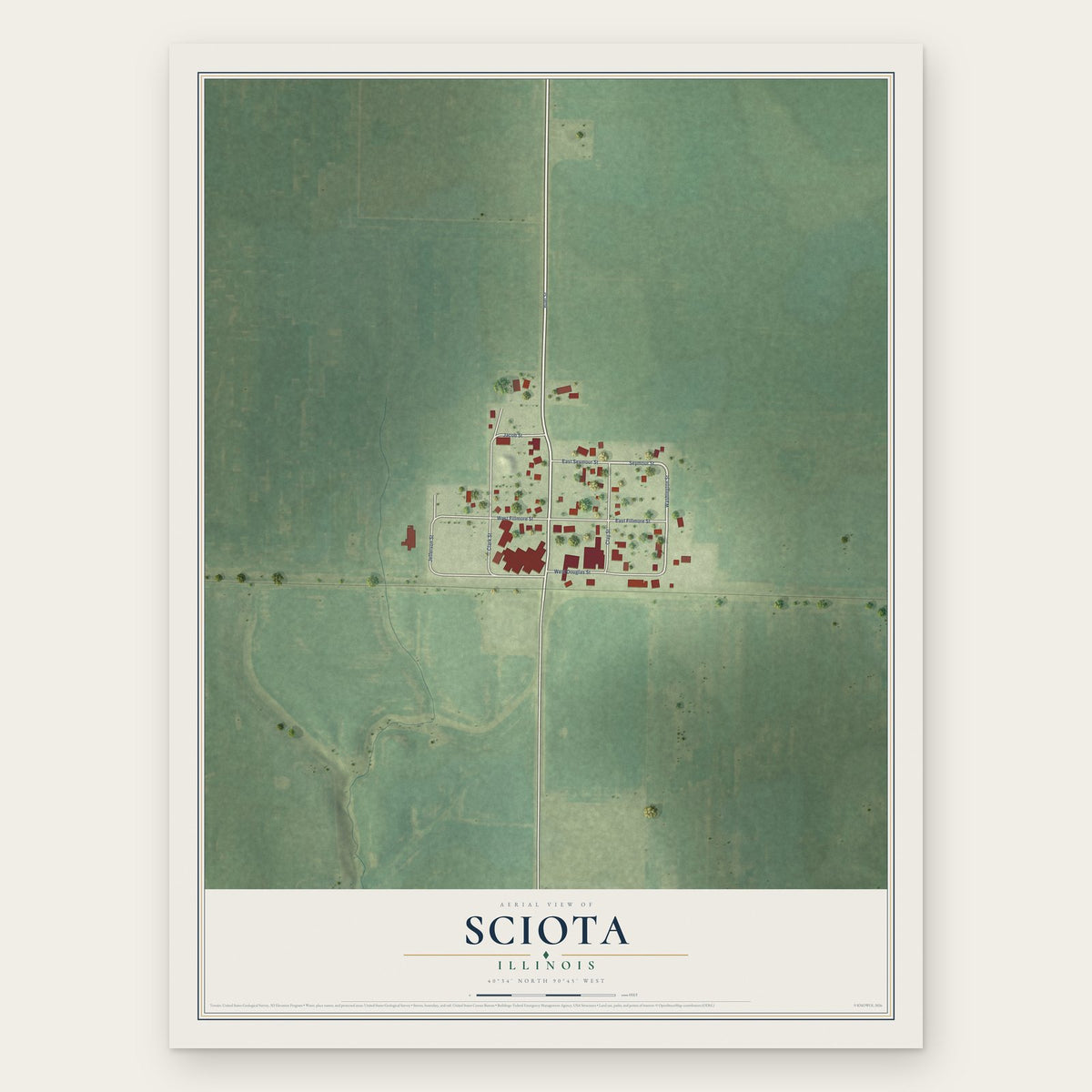 Sciota, Illinois map print, the full design