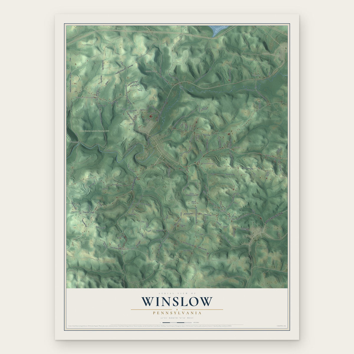 Winslow, Pennsylvania map print, the full design
