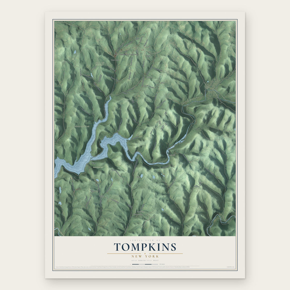 Tompkins, New York map print, the full design