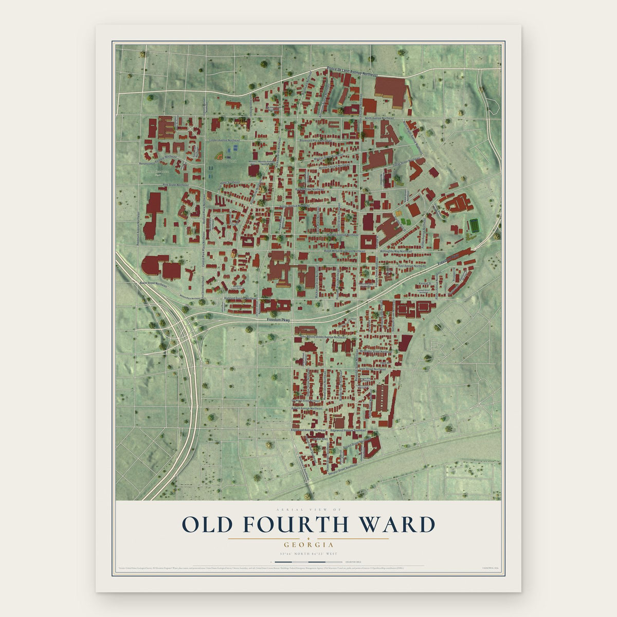 Old Fourth Ward, Georgia map print, the full design