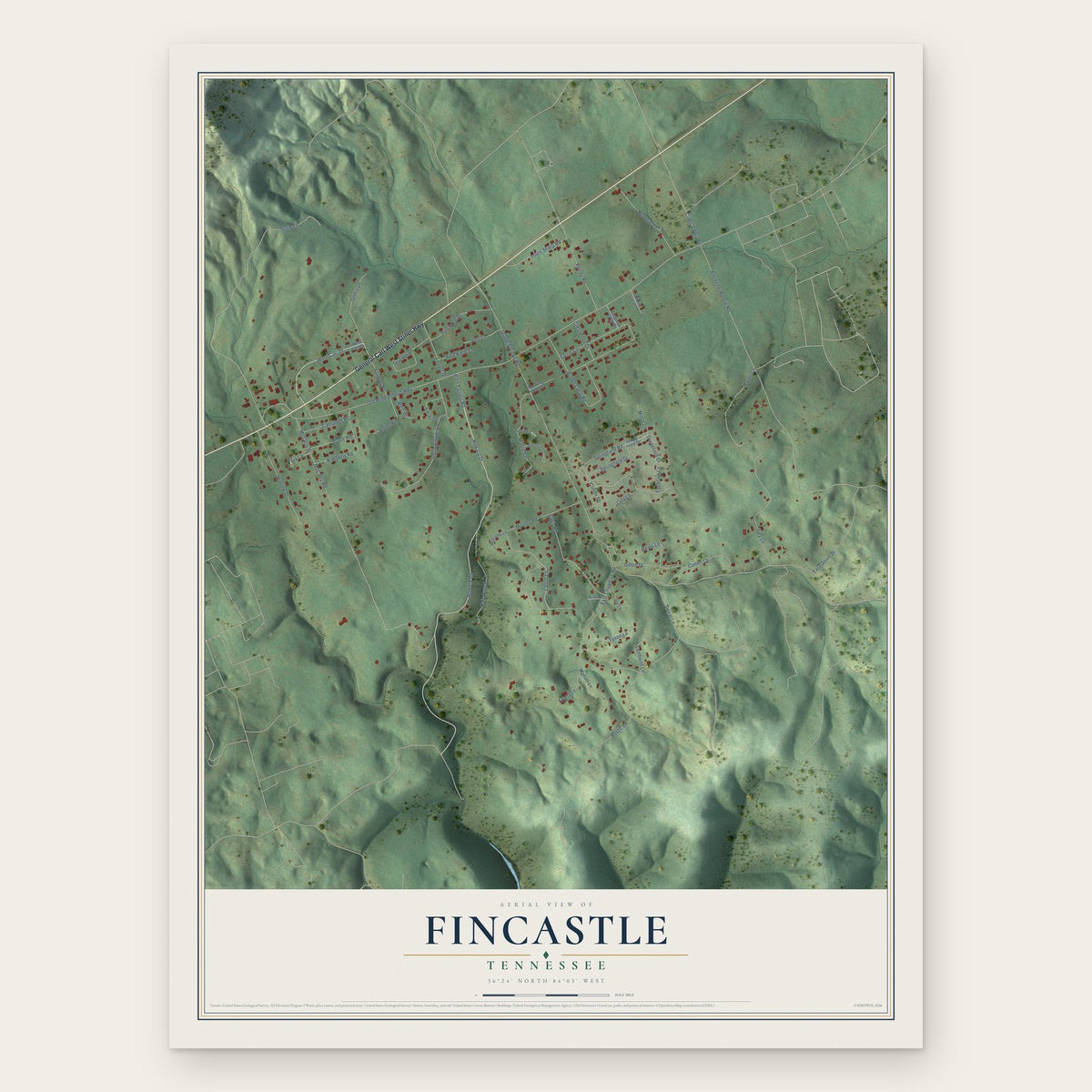 Fincastle, Tennessee map print, the full design