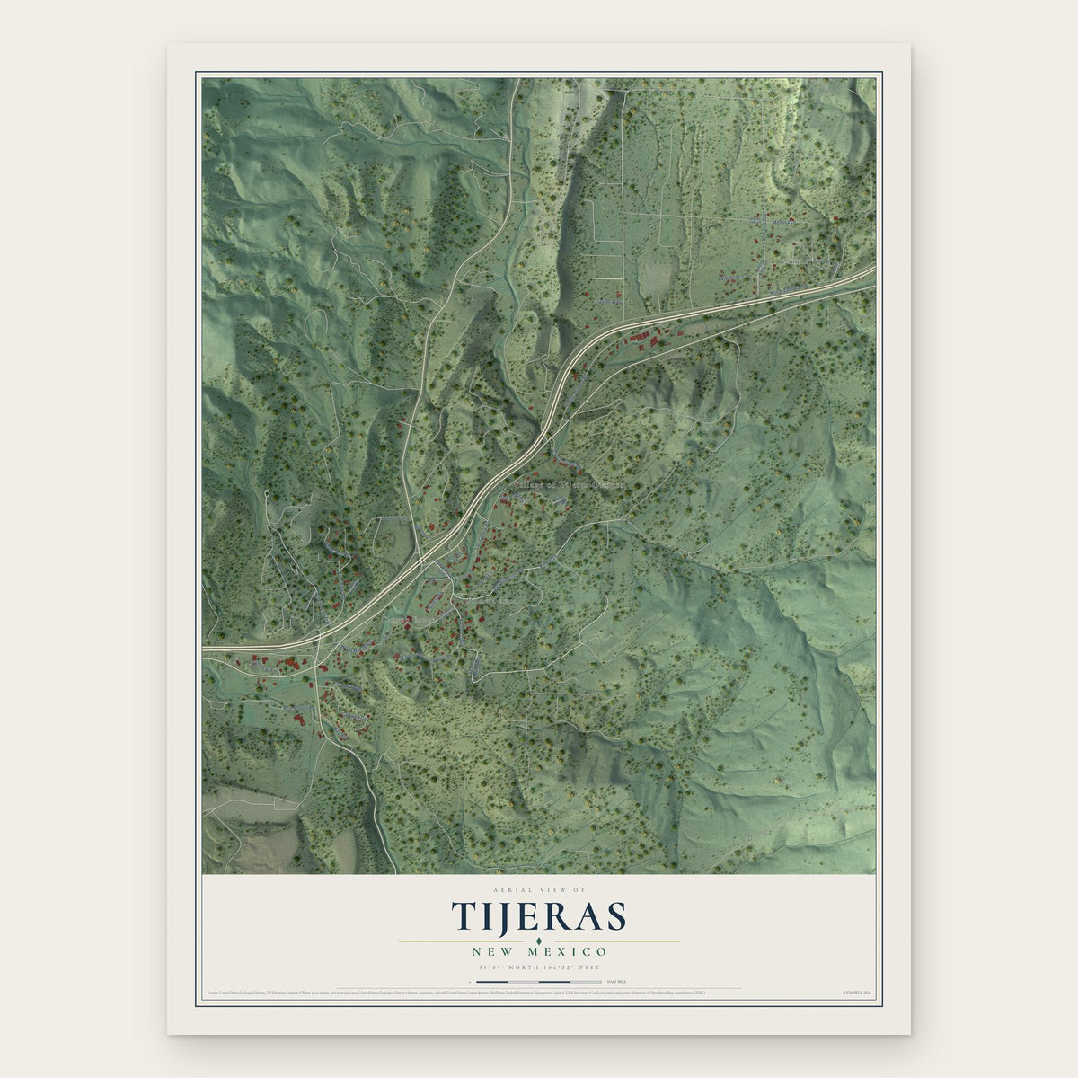 Tijeras, New Mexico map print, the full design