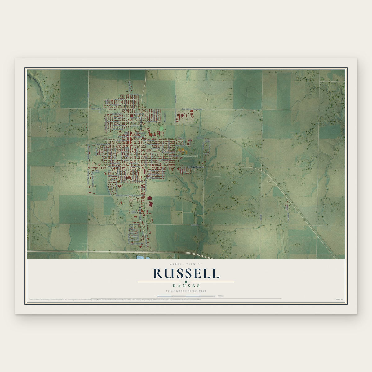 Russell, Kansas map print, the full design