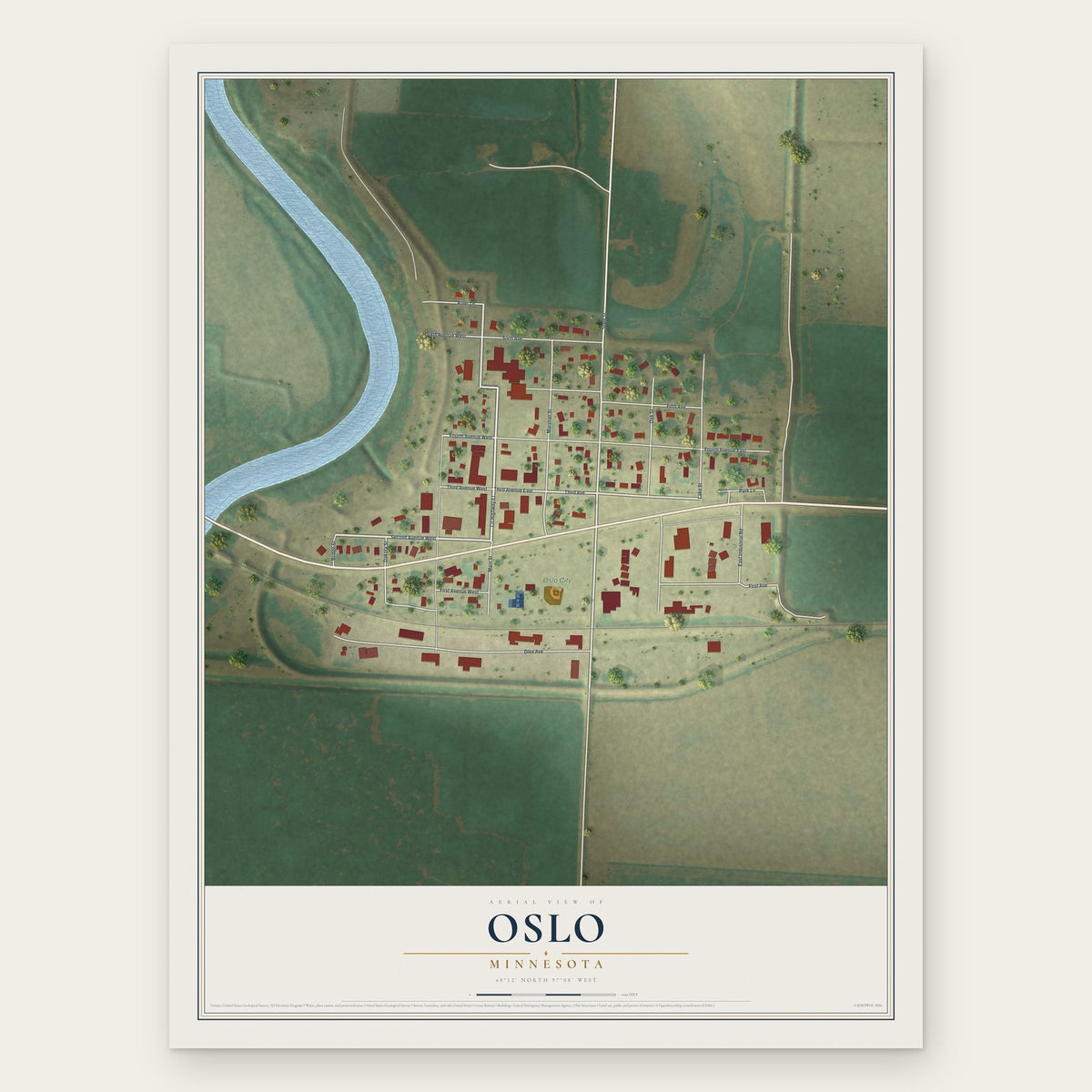 Oslo, Minnesota map print, the full design
