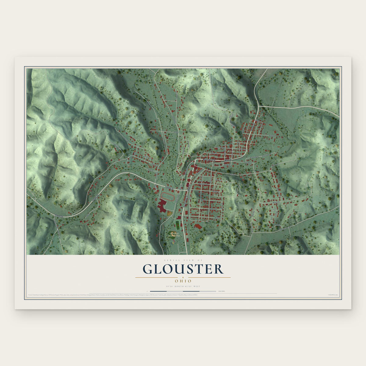 Glouster, Ohio map print, the full design
