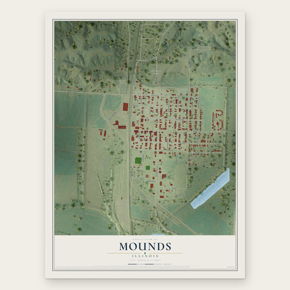 Mounds, Illinois map print, the full design