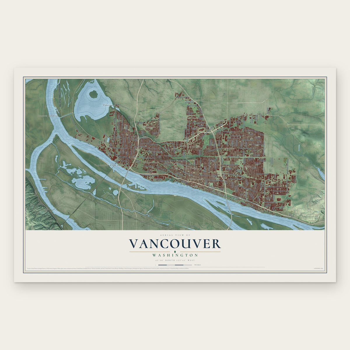 Vancouver, Washington map print, the full design