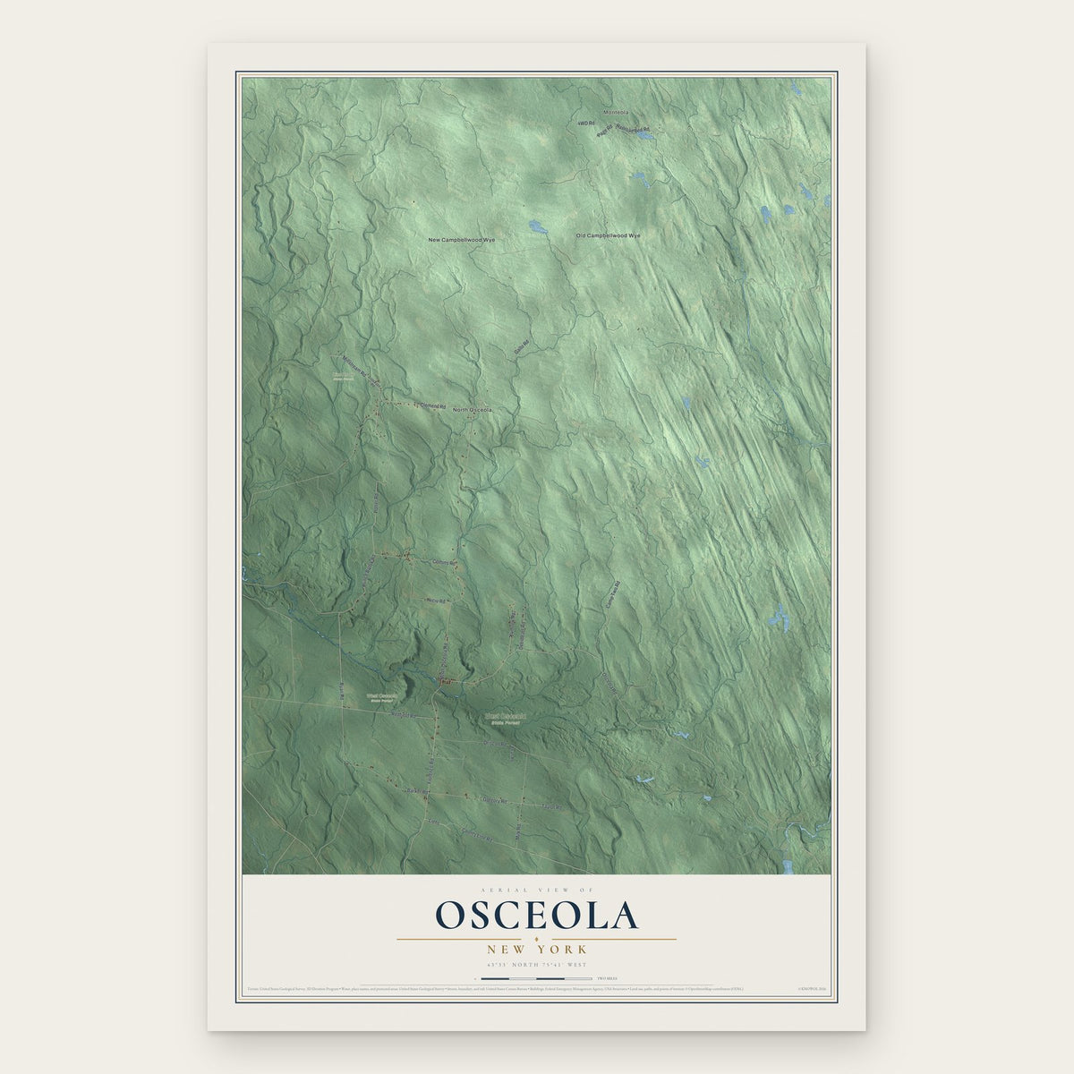 Osceola, New York map print, the full design
