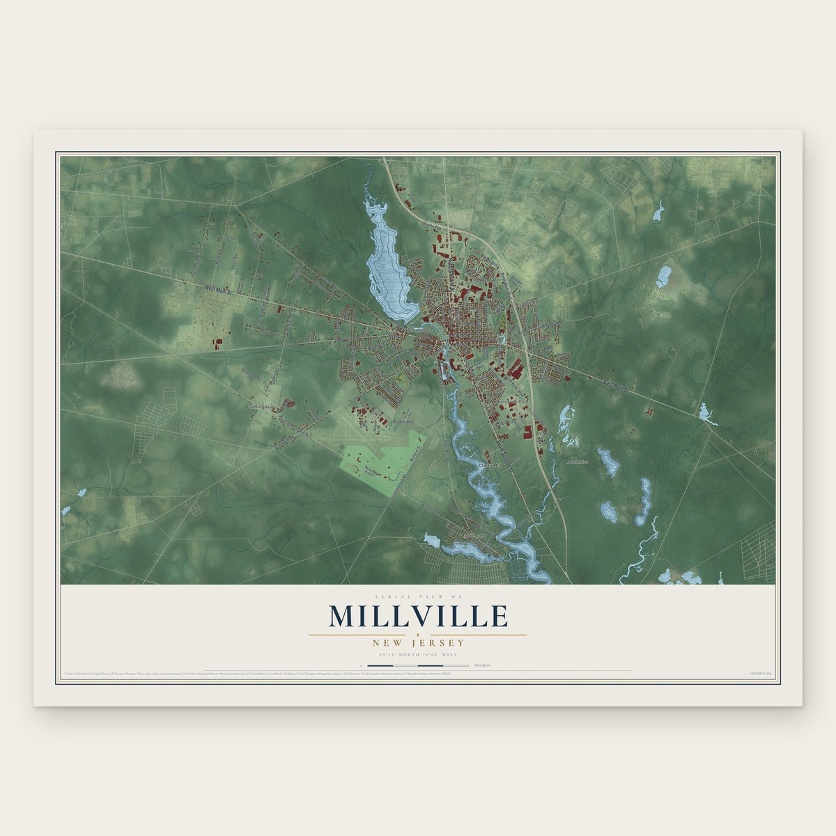 Millville, New Jersey map print, the full design