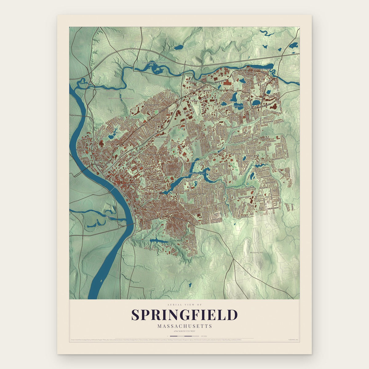 Springfield, Massachusetts map print, the full design