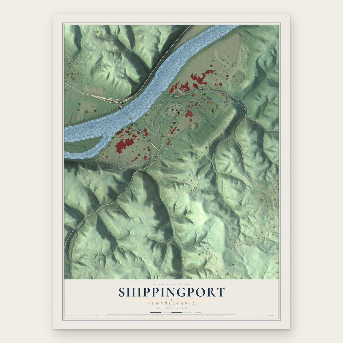 Shippingport, Pennsylvania map print, the full design