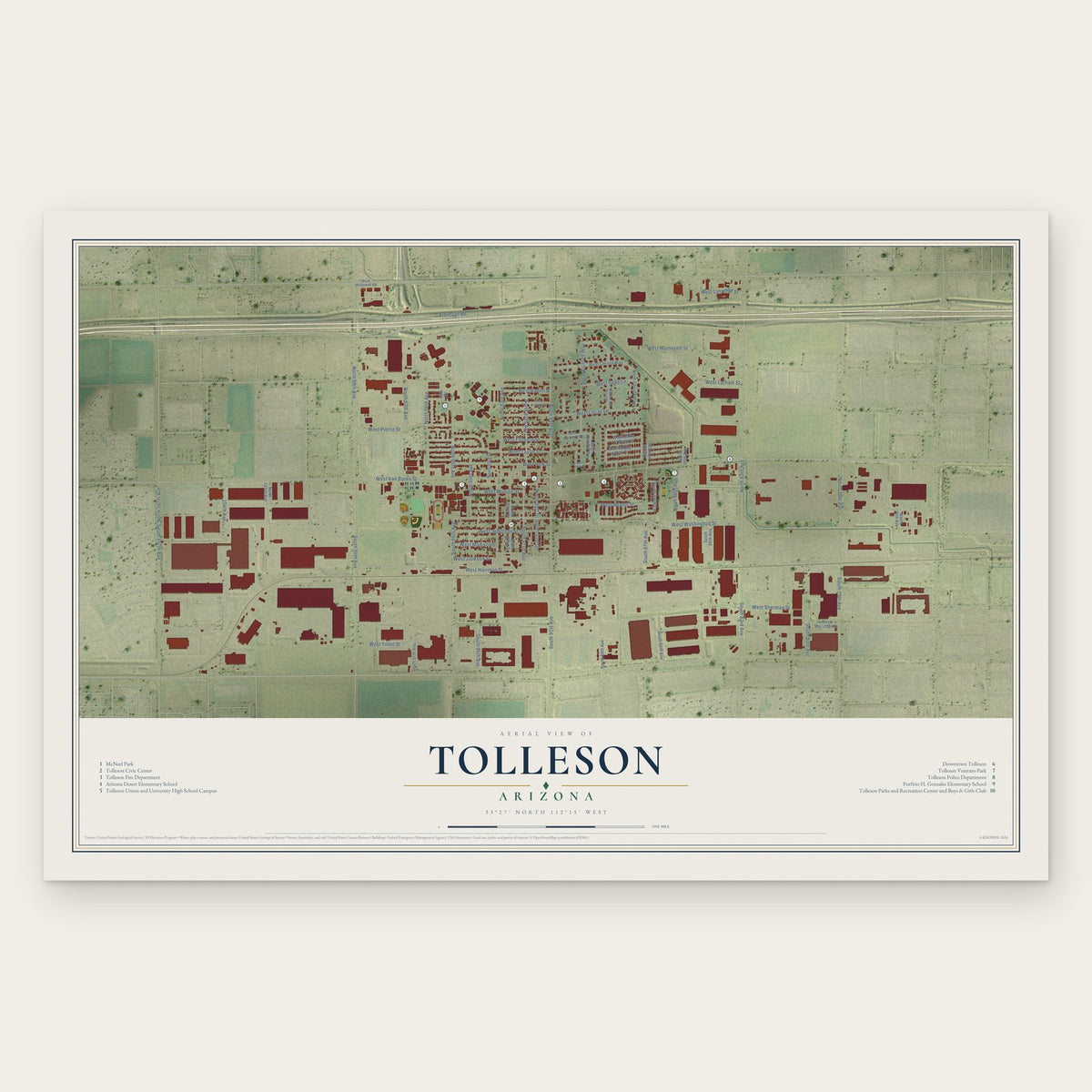 Tolleson, Arizona map print, the full design