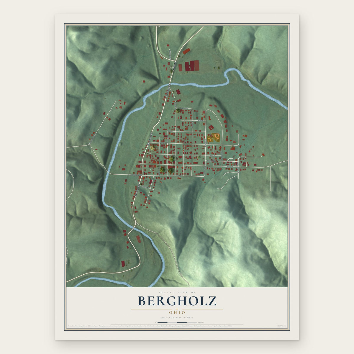 Bergholz, Ohio map print, the full design