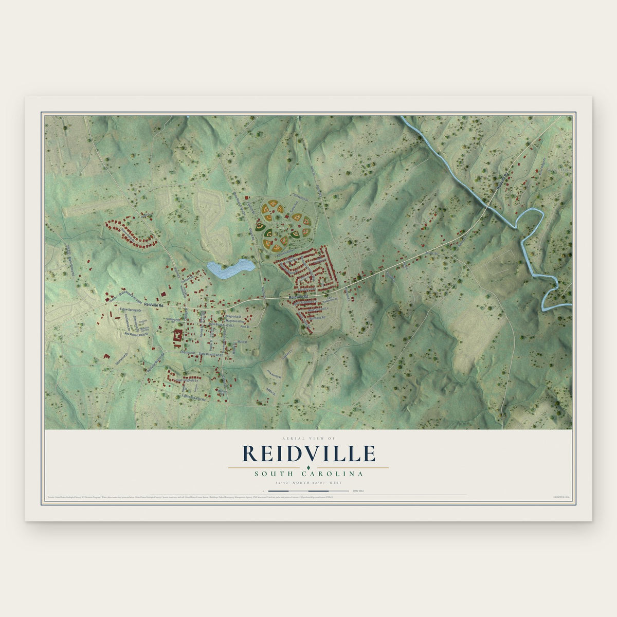Reidville, South Carolina map print, the full design