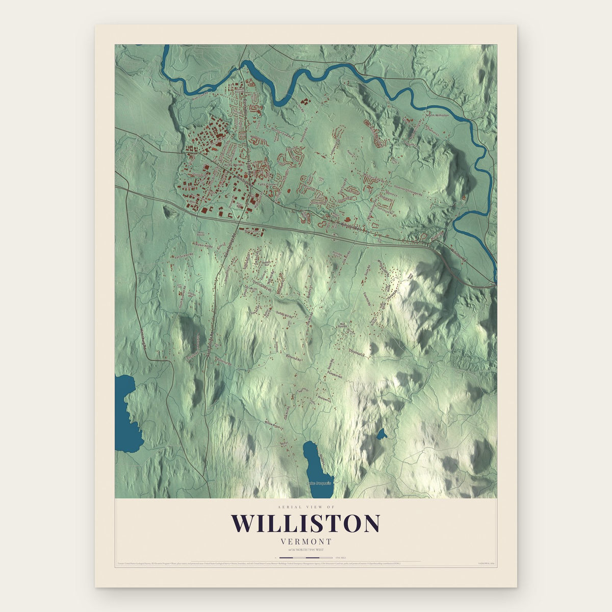 Williston, Vermont map print, the full design