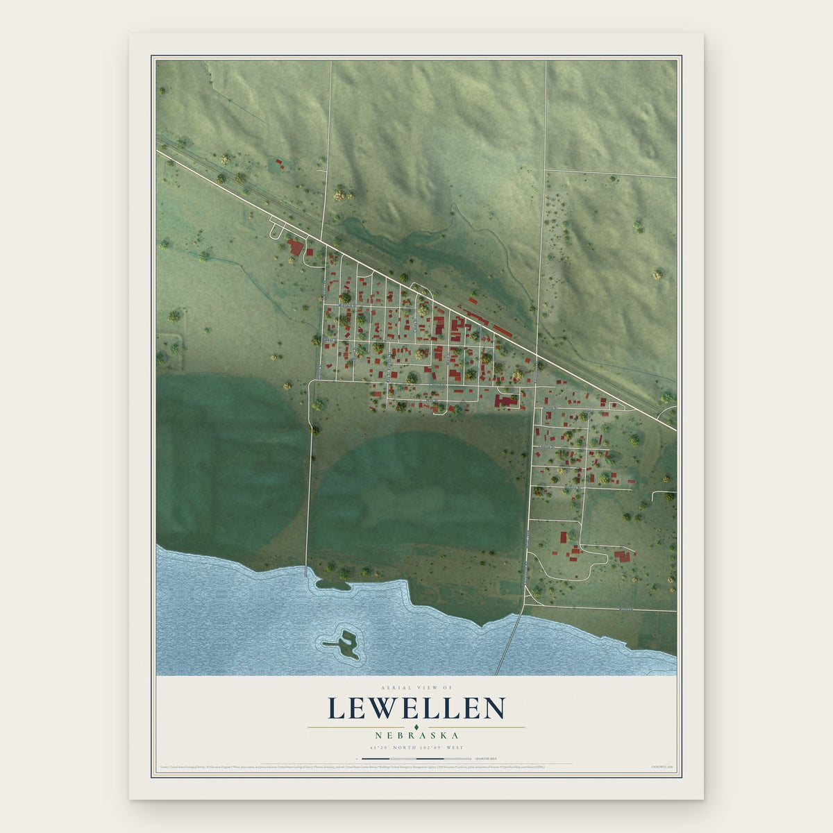 Lewellen, Nebraska map print, the full design