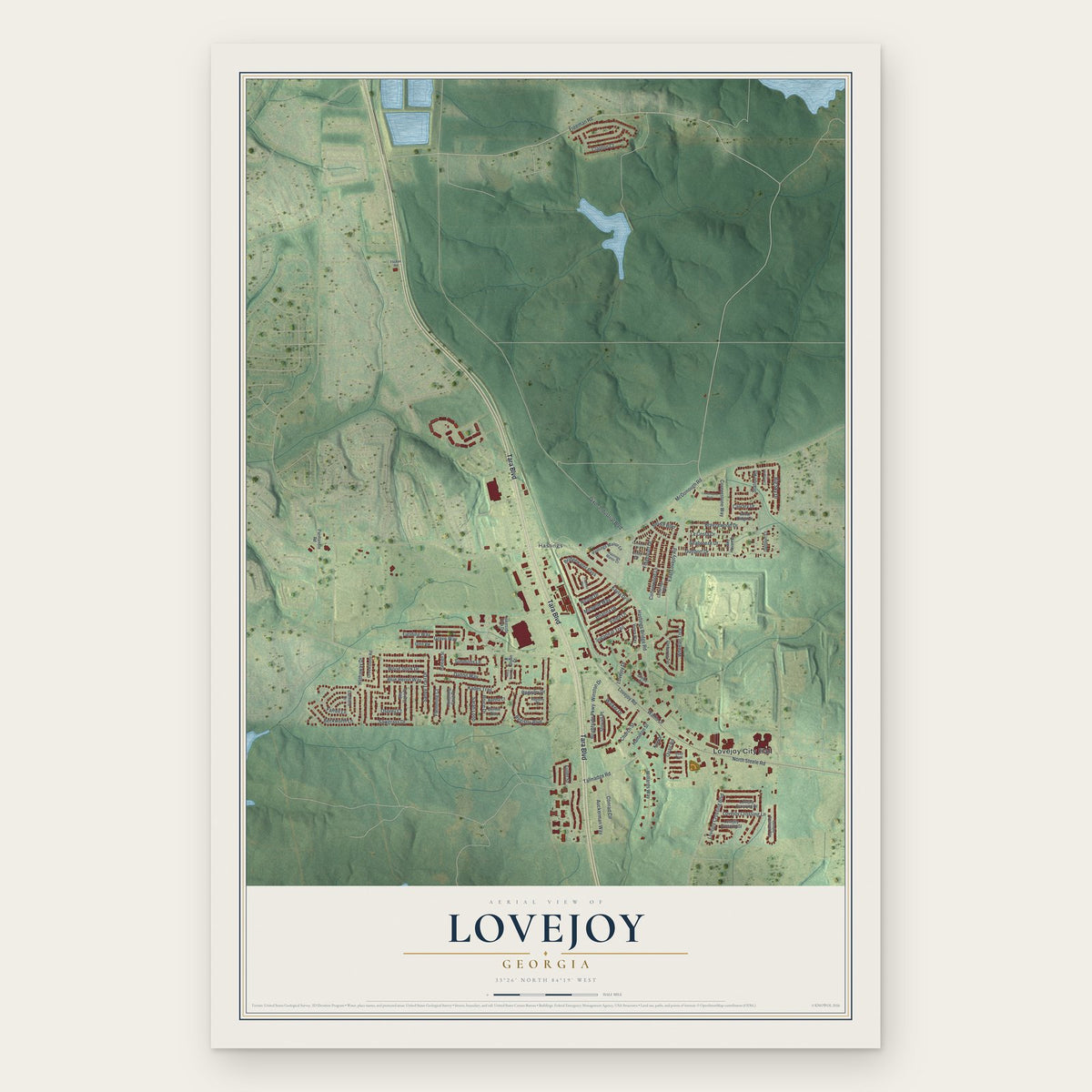 Lovejoy, Georgia map print, the full design