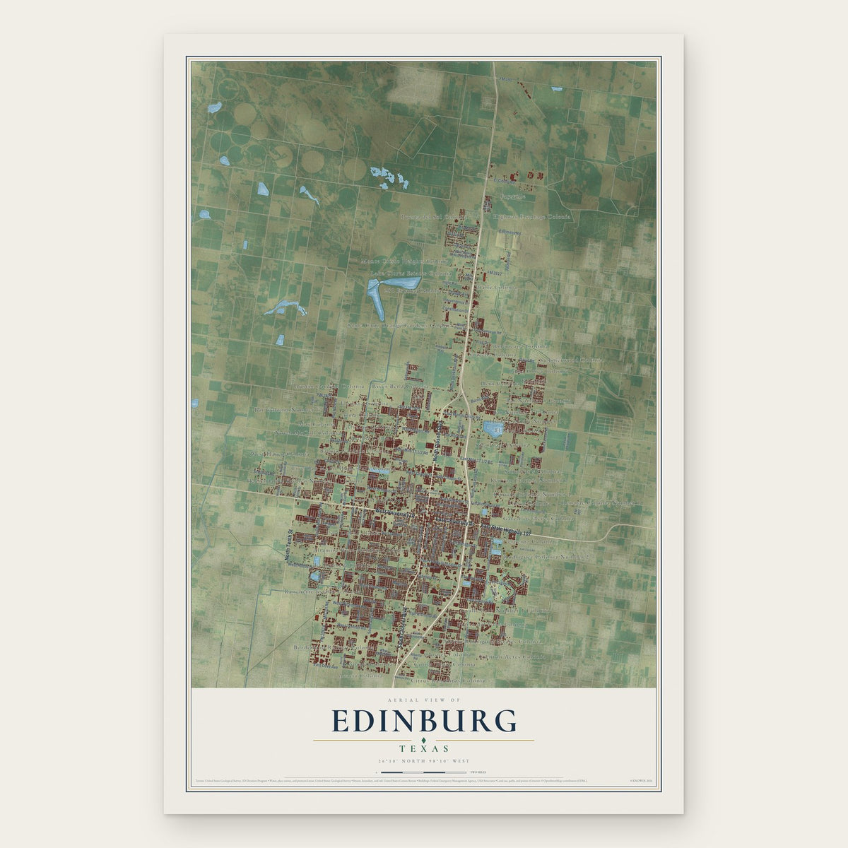 Edinburg, Texas map print, the full design