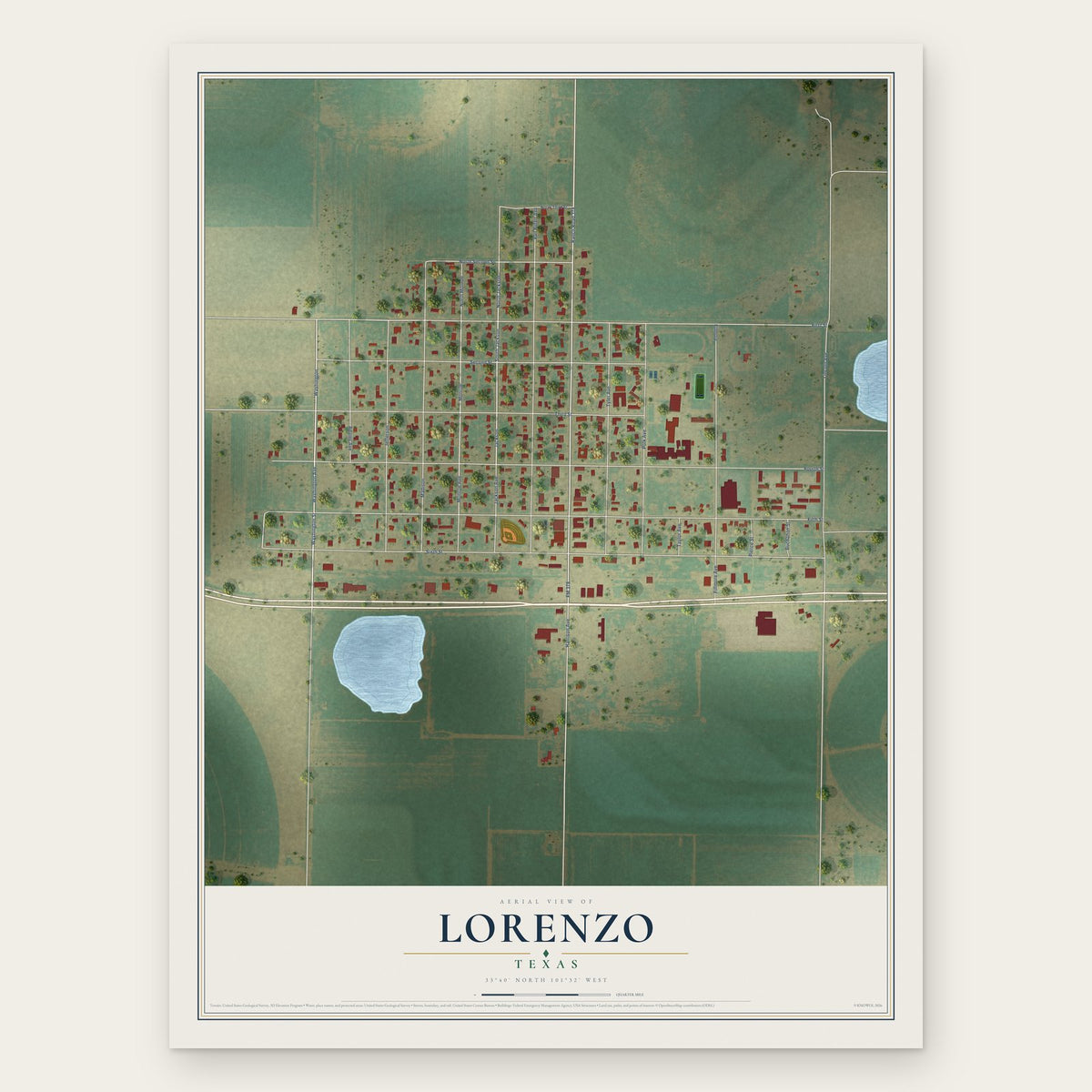 Lorenzo, Texas map print, the full design