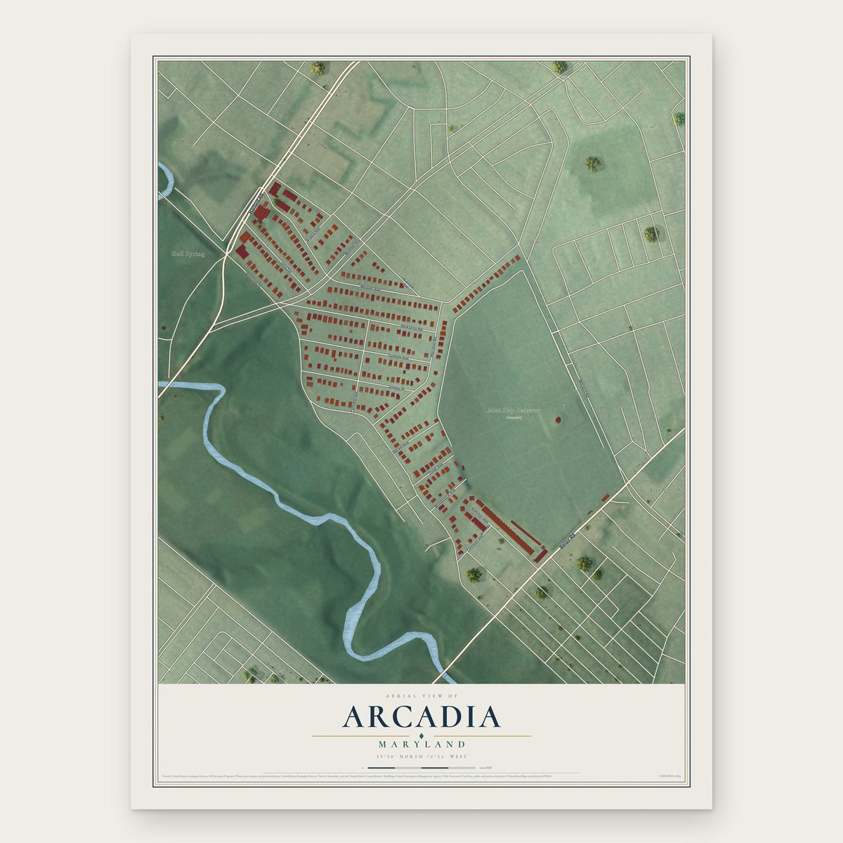 Arcadia, Maryland map print, the full design