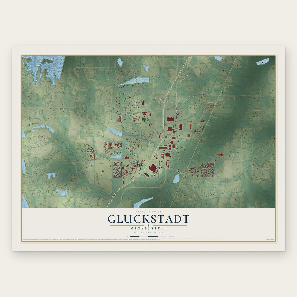 Gluckstadt, Mississippi map print, the full design