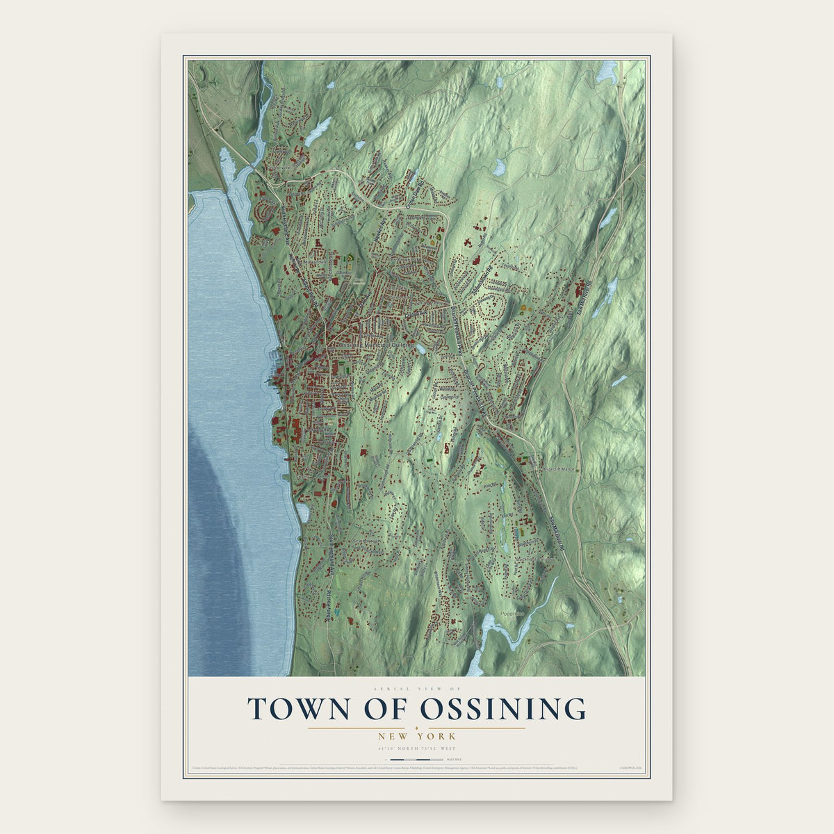 Town of Ossining, New York map print, the full design