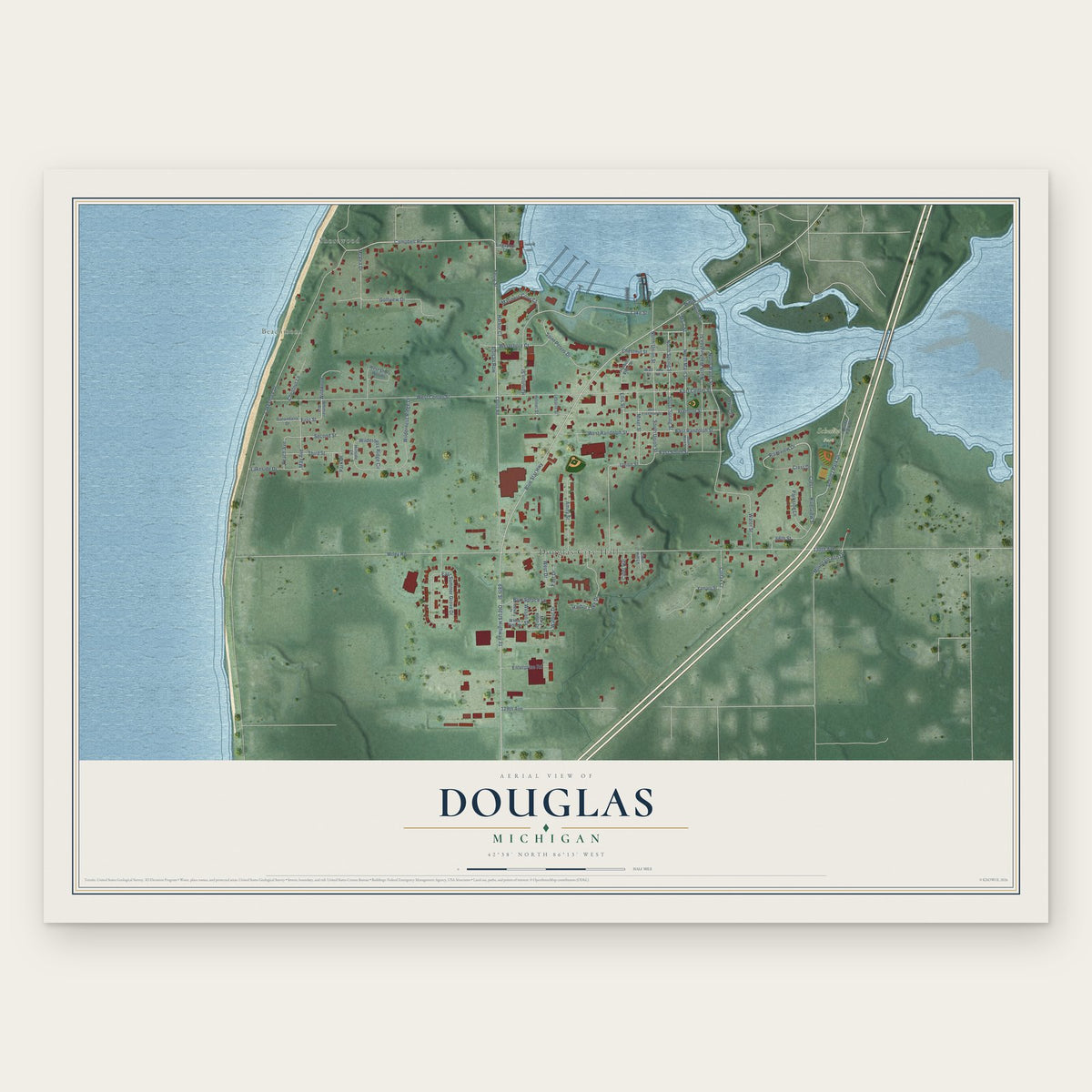 Douglas, Michigan map print, the full design