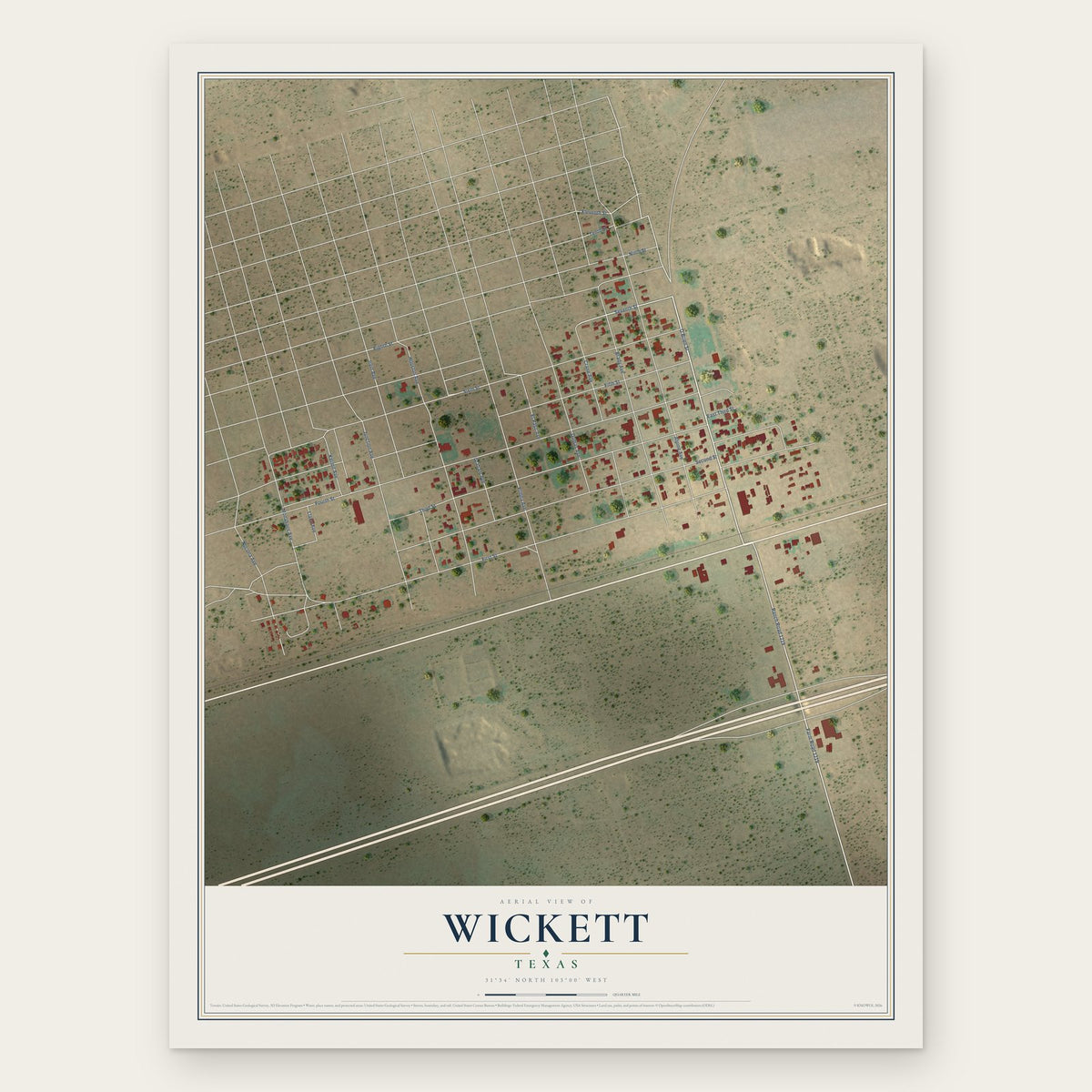 Wickett, Texas map print, the full design