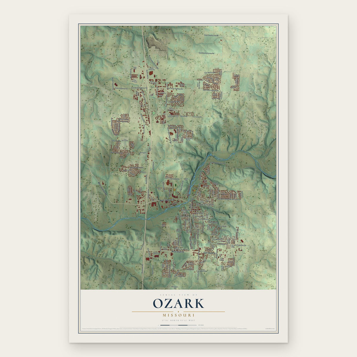 Ozark, Missouri map print, the full design