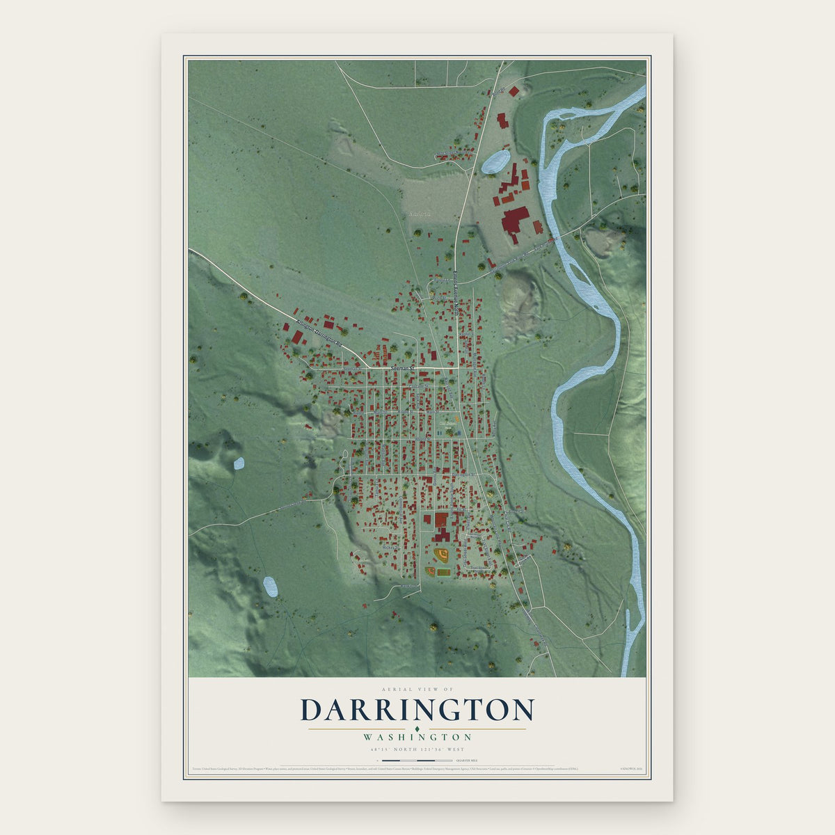 Darrington, Washington map print, the full design