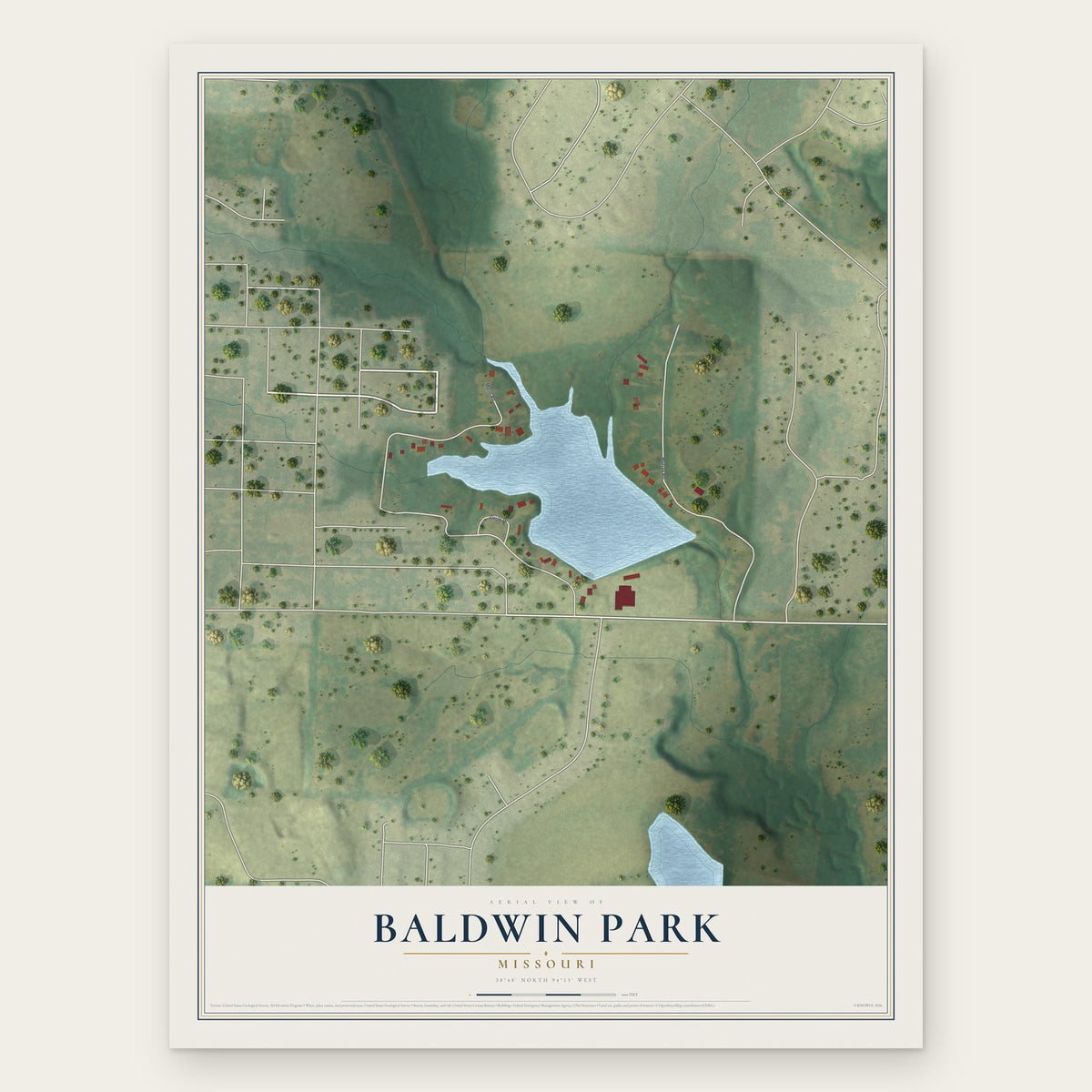 Baldwin Park, Missouri map print, the full design