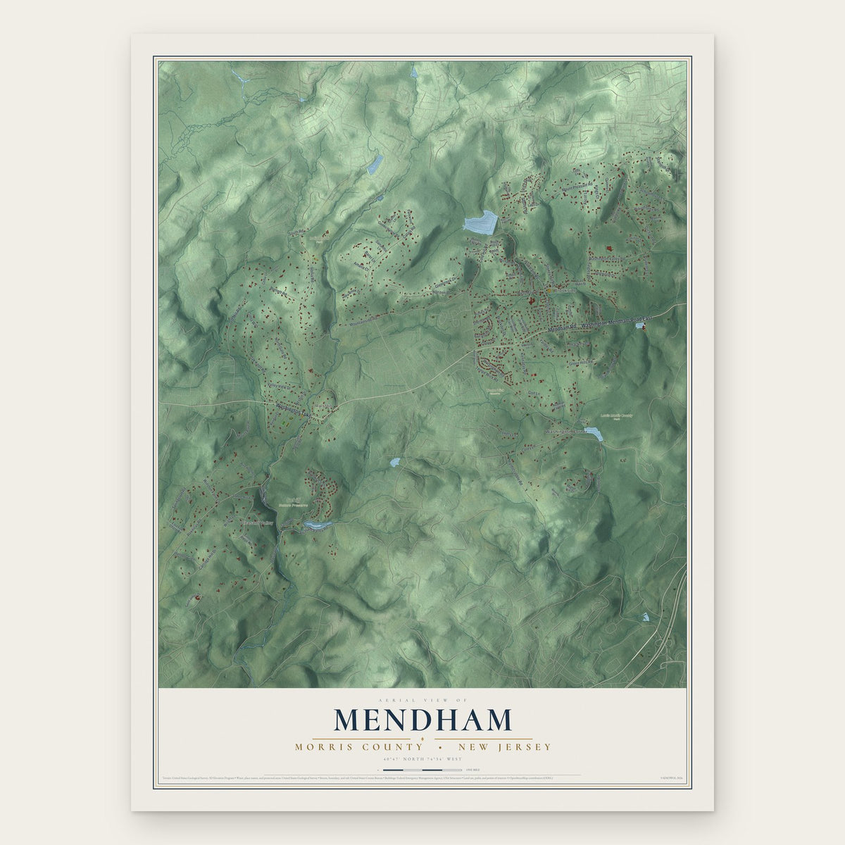 Mendham, Morris County, New Jersey map print, the full design