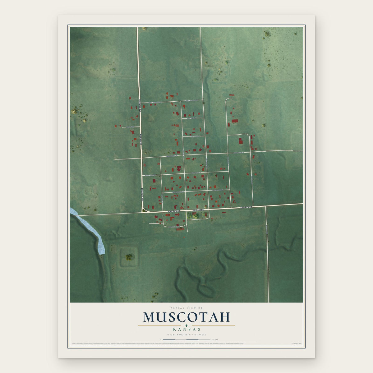 Muscotah, Kansas map print, the full design