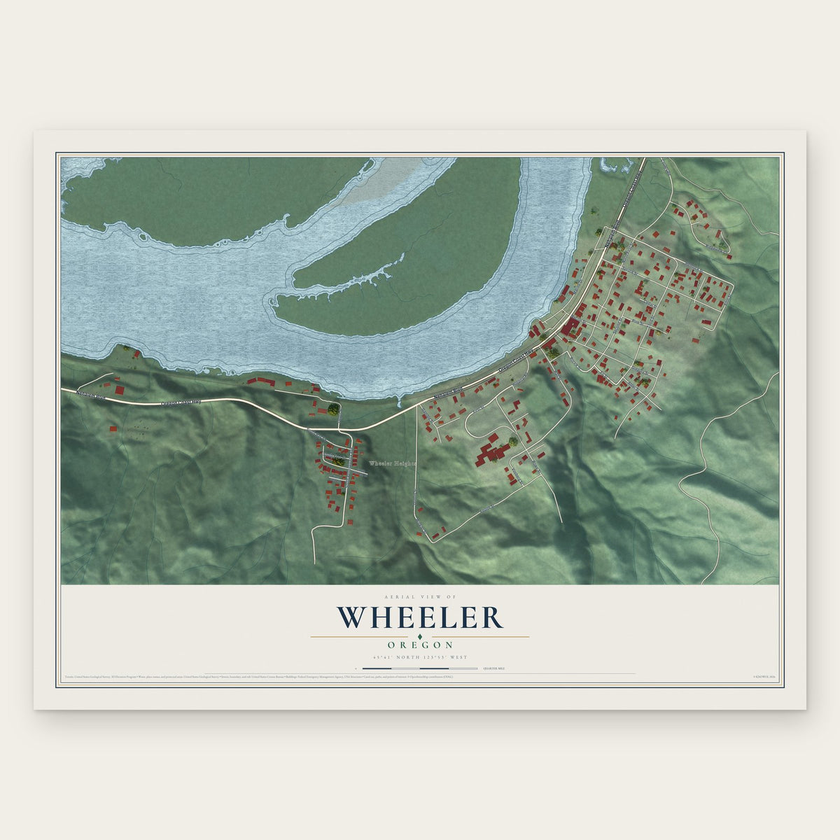 Wheeler, Oregon map print, the full design