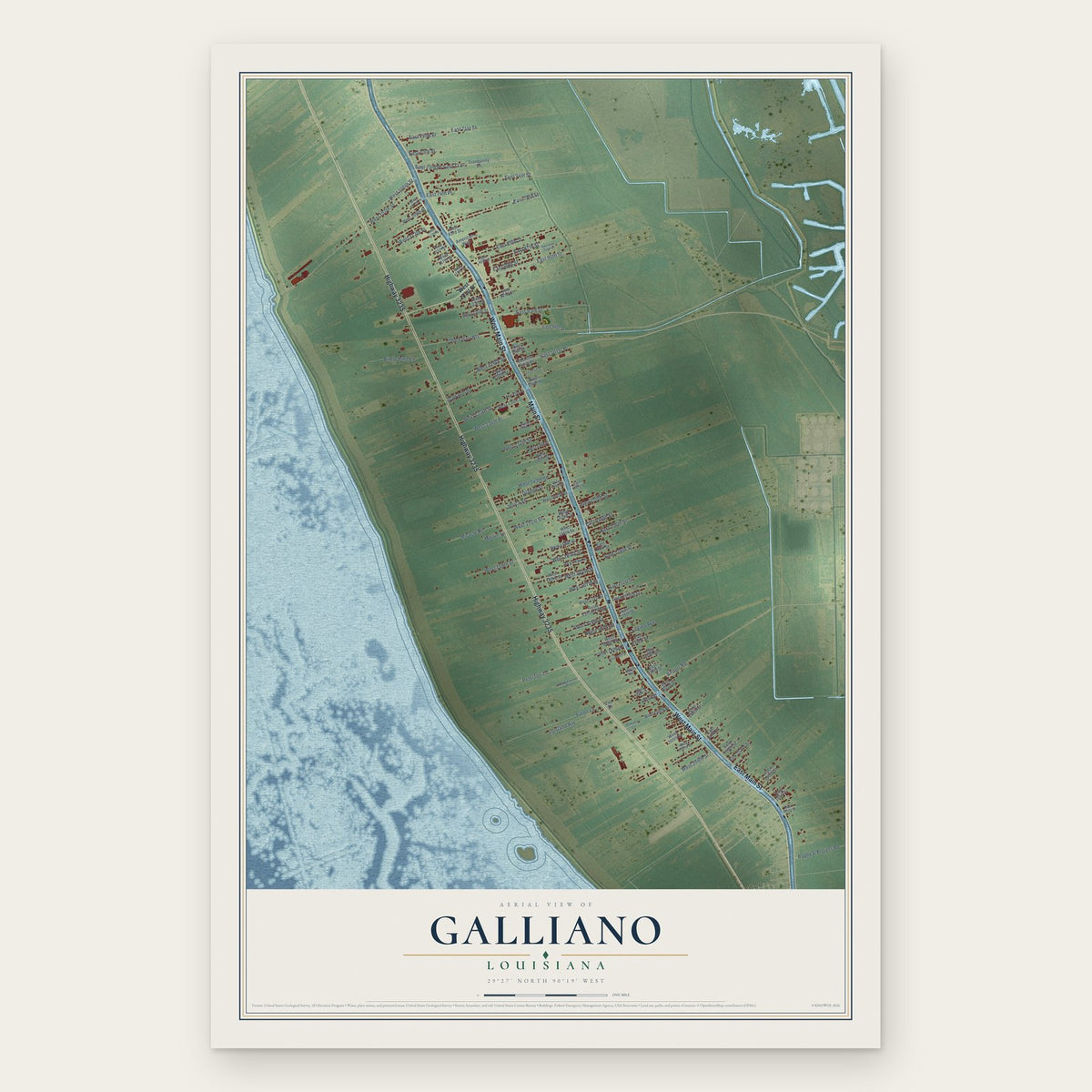 Galliano, Louisiana map print, the full design