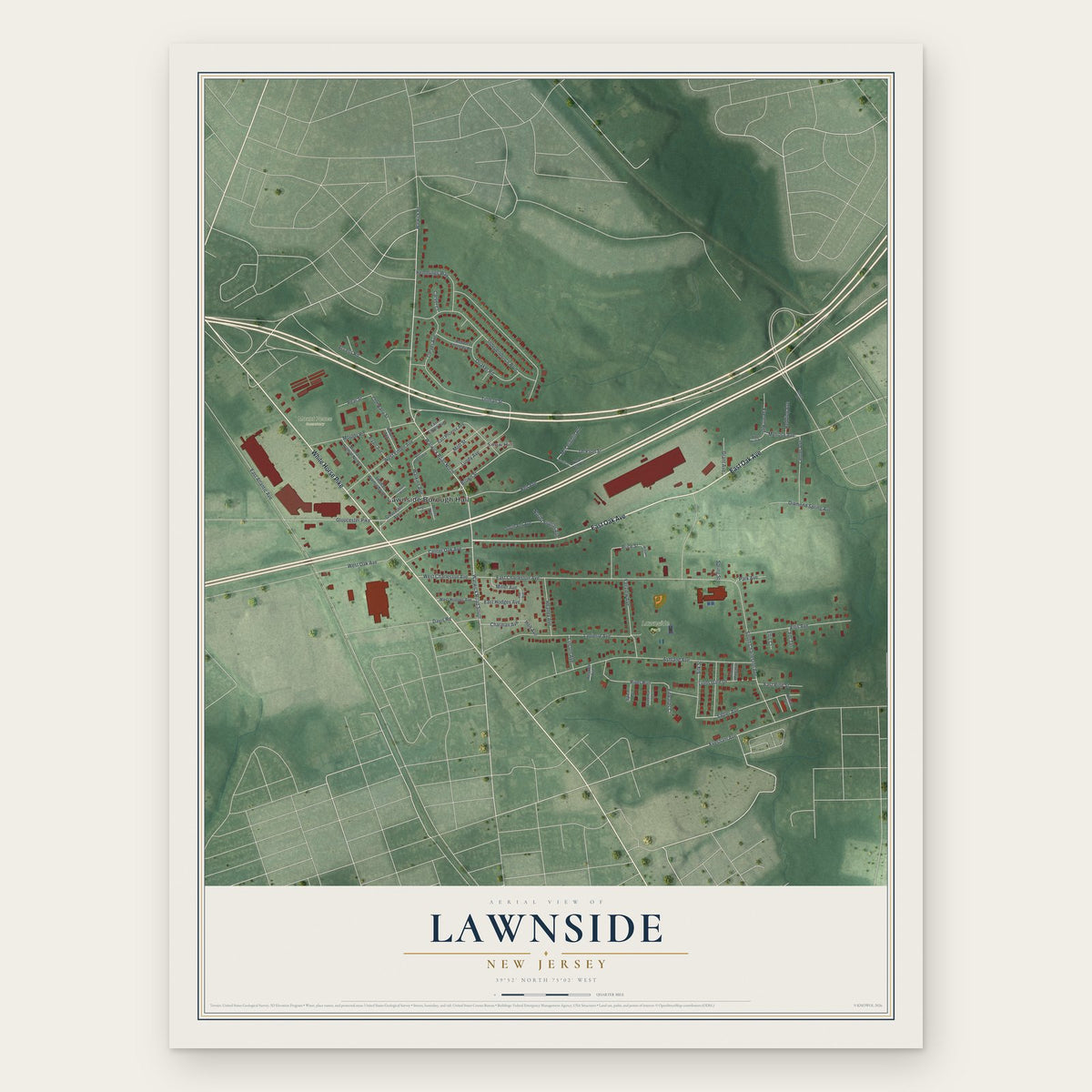 Lawnside, New Jersey map print, the full design
