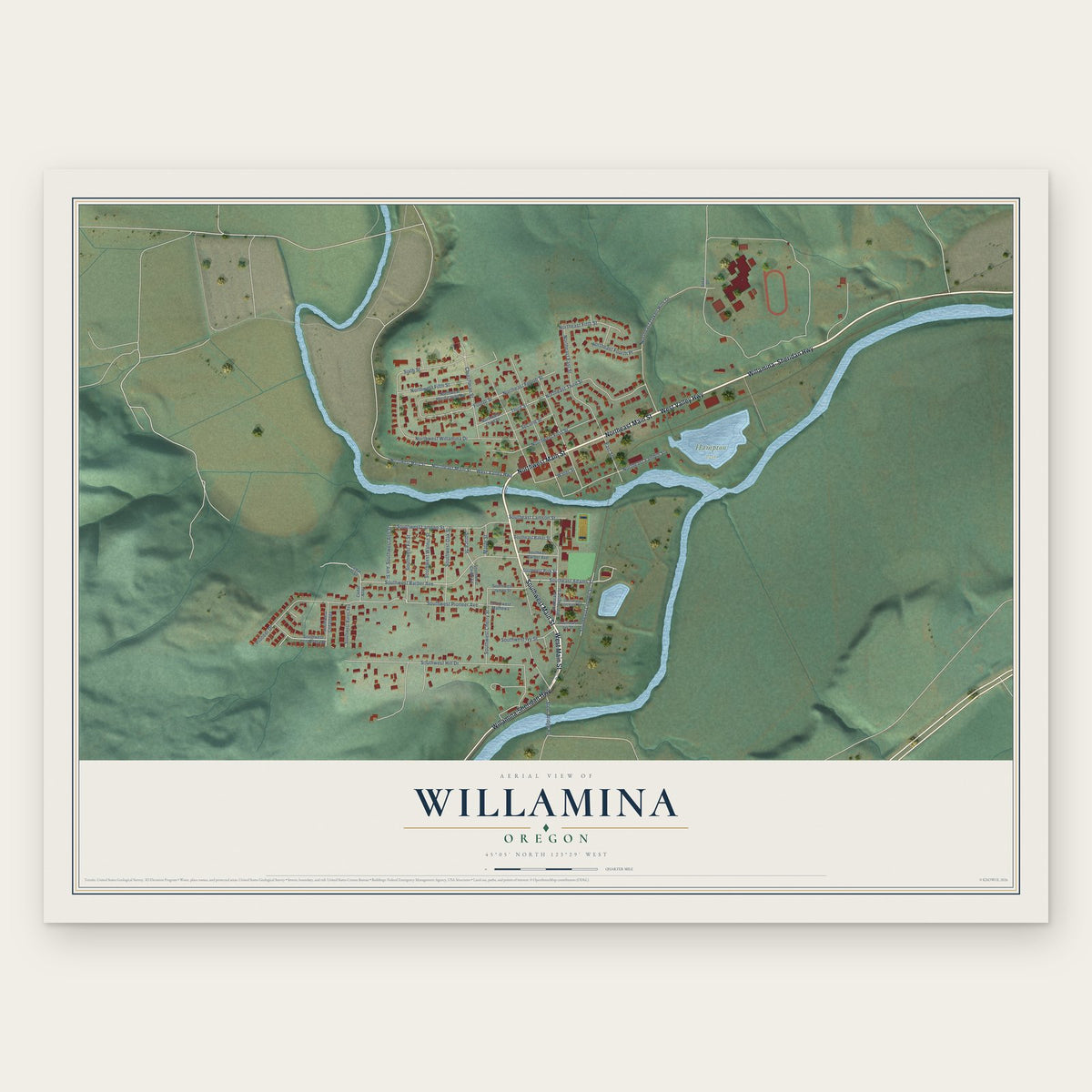 Willamina, Oregon map print, the full design