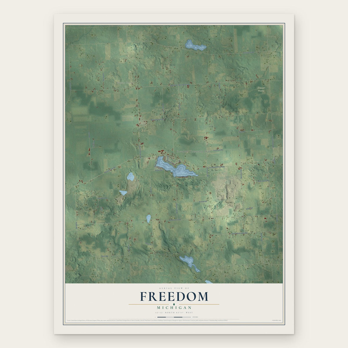 Freedom, Michigan map print, the full design