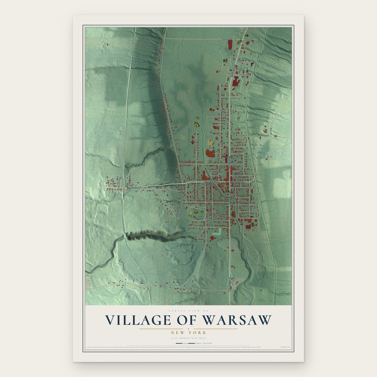 Village of Warsaw, New York map print, the full design