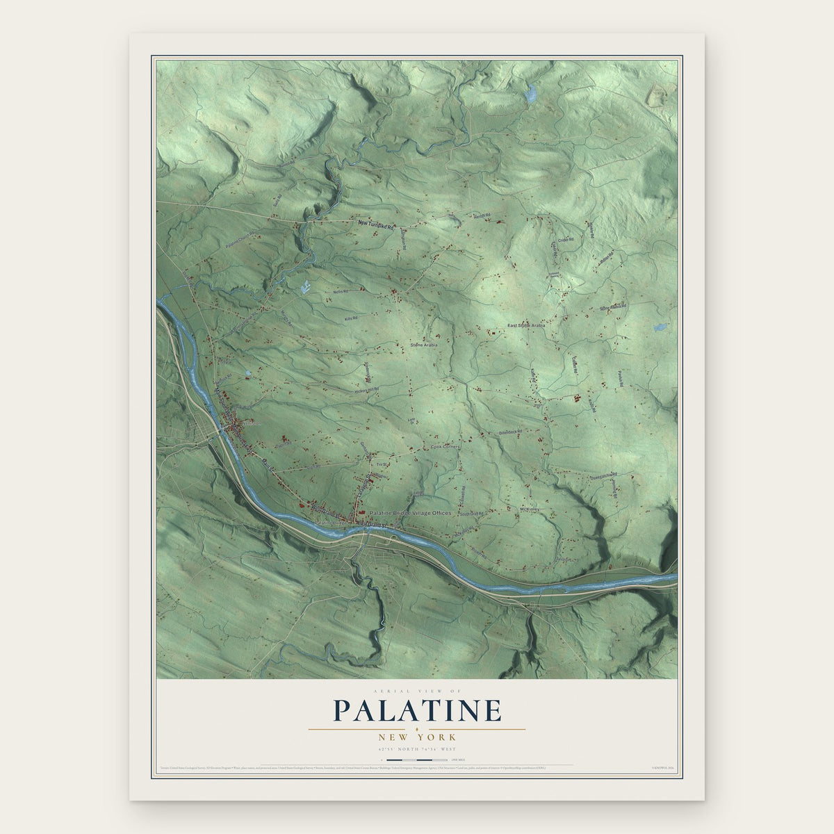 Palatine, New York map print, the full design