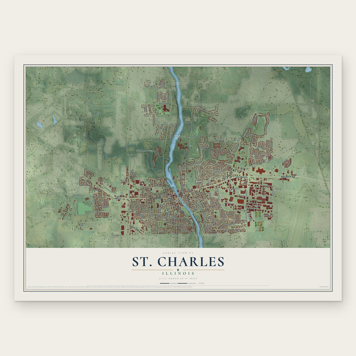St. Charles, Illinois map print, the full design