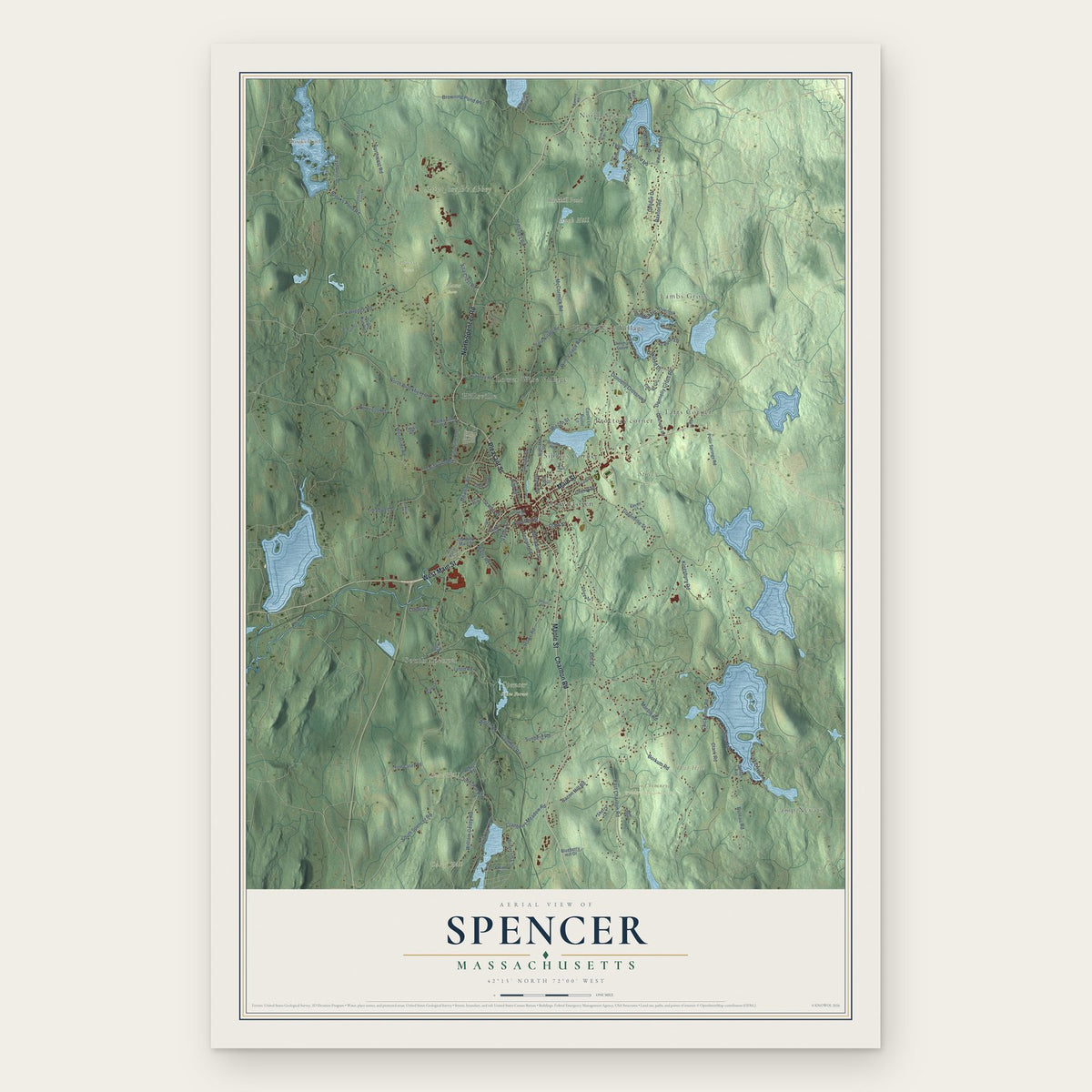 Spencer, Massachusetts map print, the full design