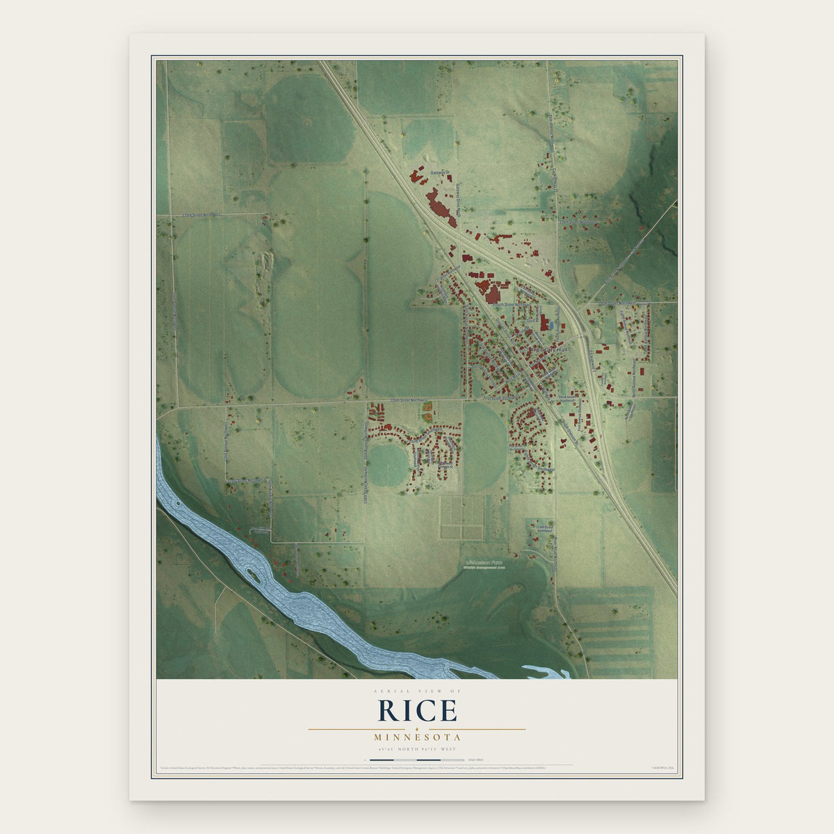 Rice, Minnesota map print, the full design