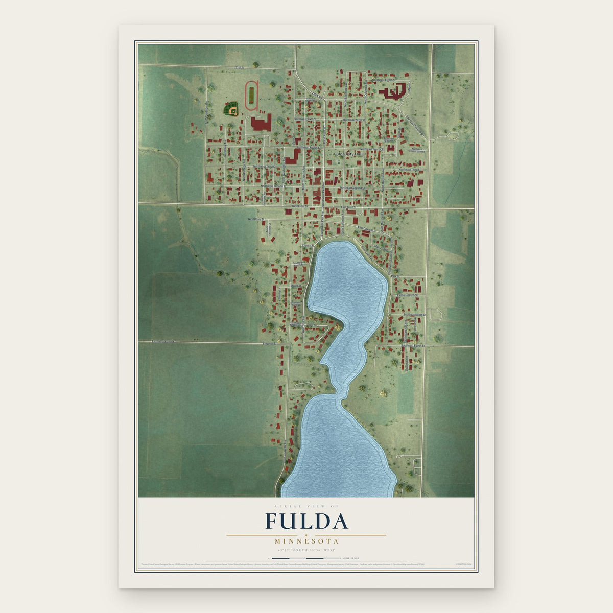 Fulda, Minnesota map print, the full design